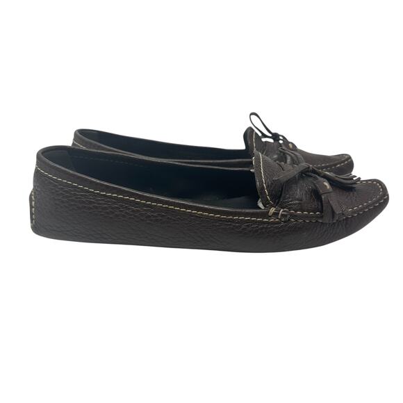Prada Vintage Driving Shoe Loafer Flats Pebble Leather Tassel Brown Size 37 US 7 - Picture 7 of 15